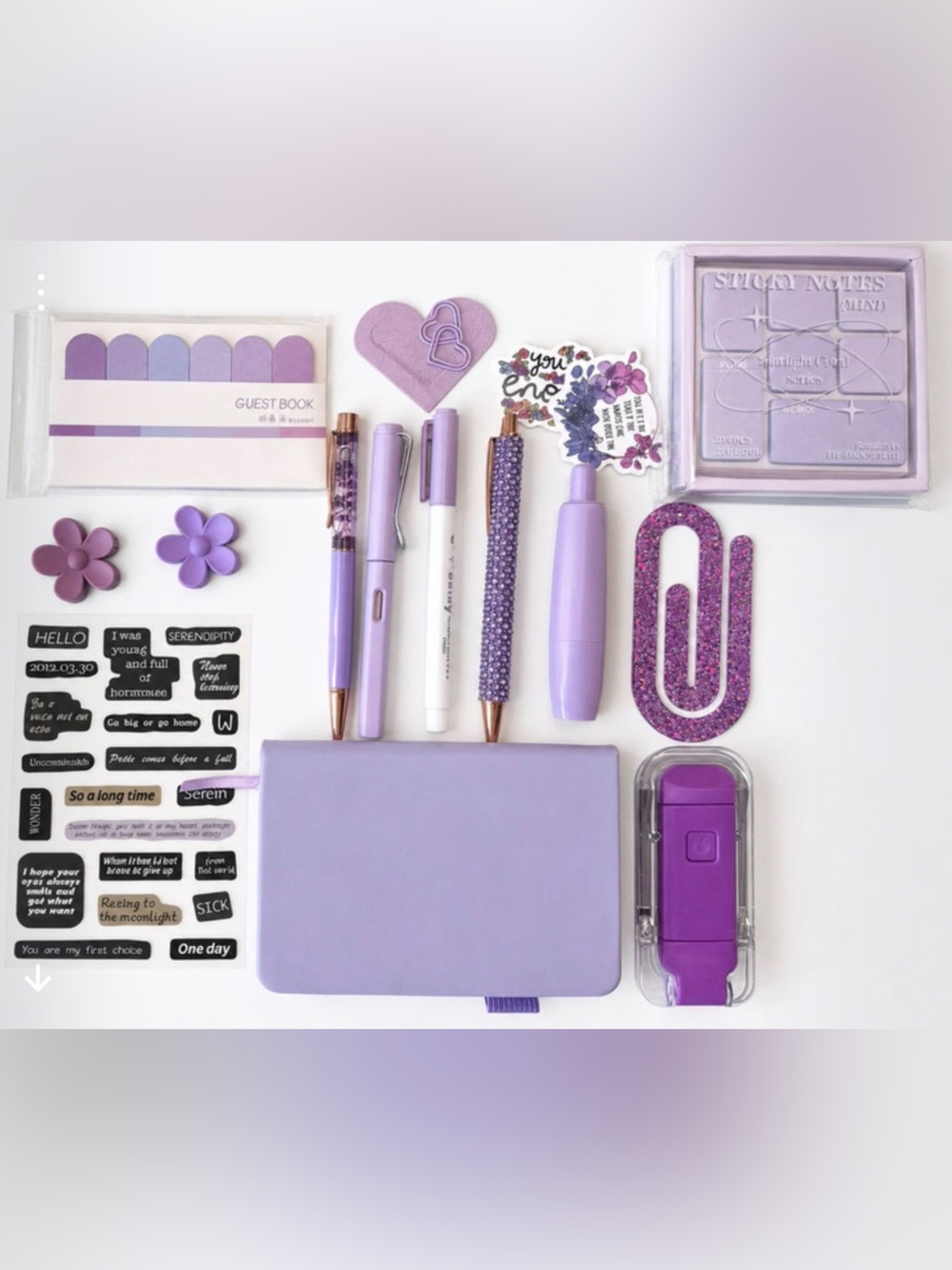 Lavender Desk Accessory Bundle - Pens, Notebook & Clips